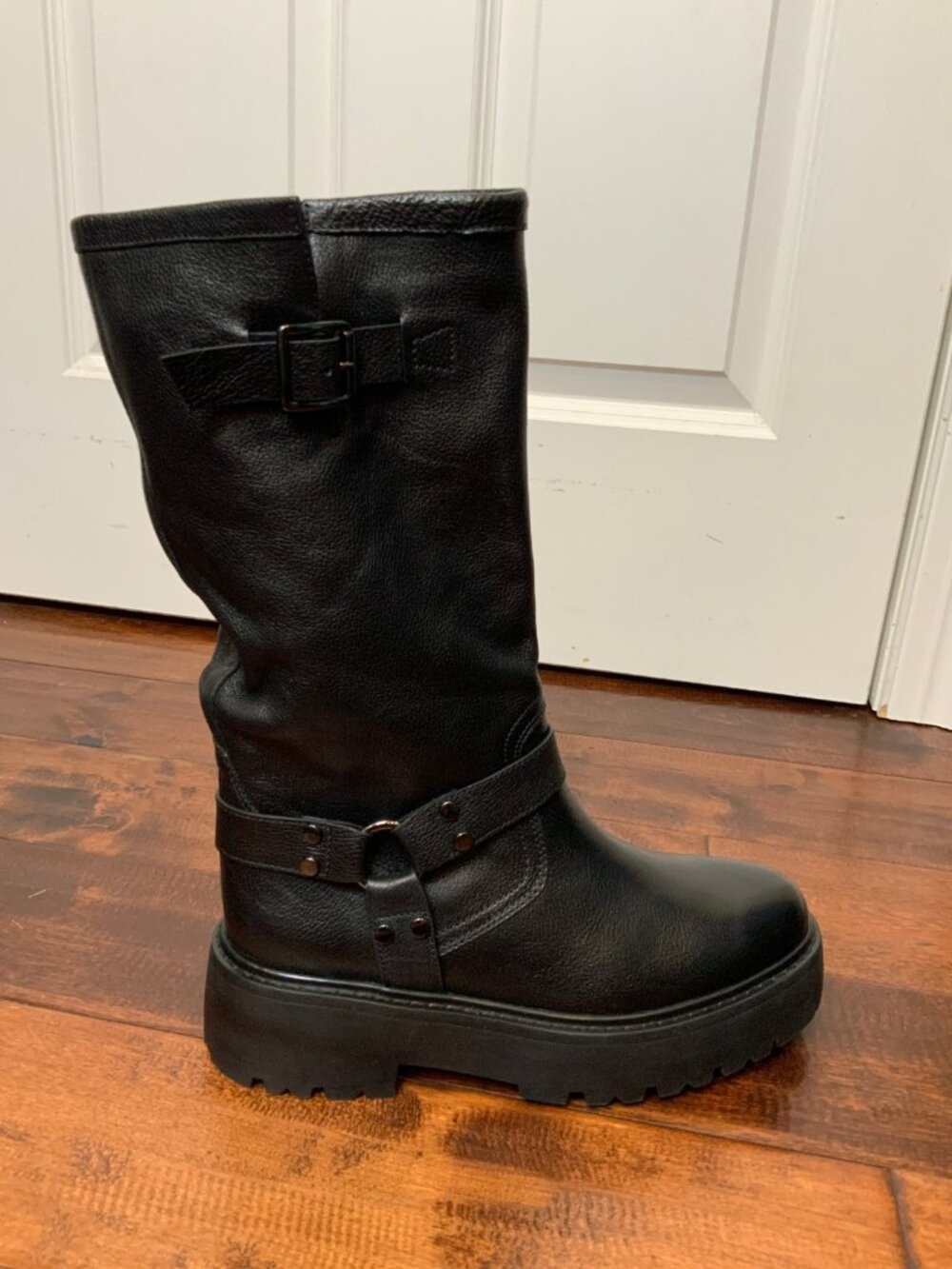 Bibi Lou Anthropologie Black Leather Motorcycle Boots, Size 10 | 41